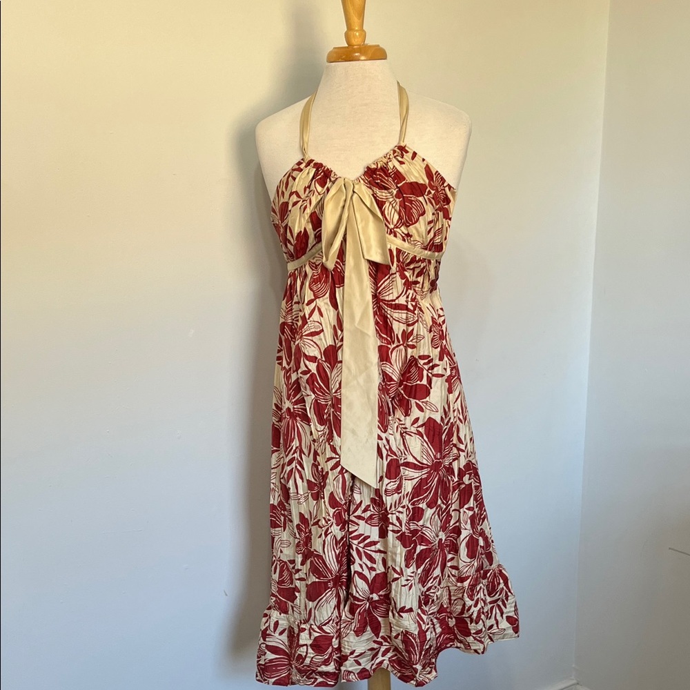 Banana Republic SILK Floral Halter Dress Burnt Orange and Cream 4 Fall Festival